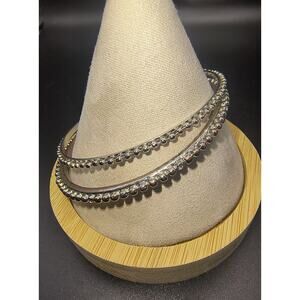 Silver-Tone Dual-Row Beaded Bangles - Set of 2